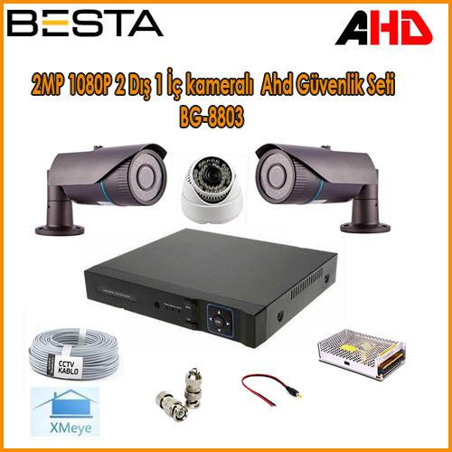 2MP 1080P 2 Dış 1 İç kameralı Ahd Güvenlik Seti BG-8803